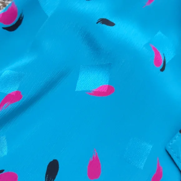 Awesome Retro 80s/90s Teal & Pink Brush Dot Collared Dress, Size 4/6 - Picture 4 of 9